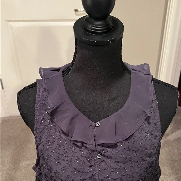 LC Lauren Conrad Dark Blue Ruffle Blouse - Picture 4 of 10
